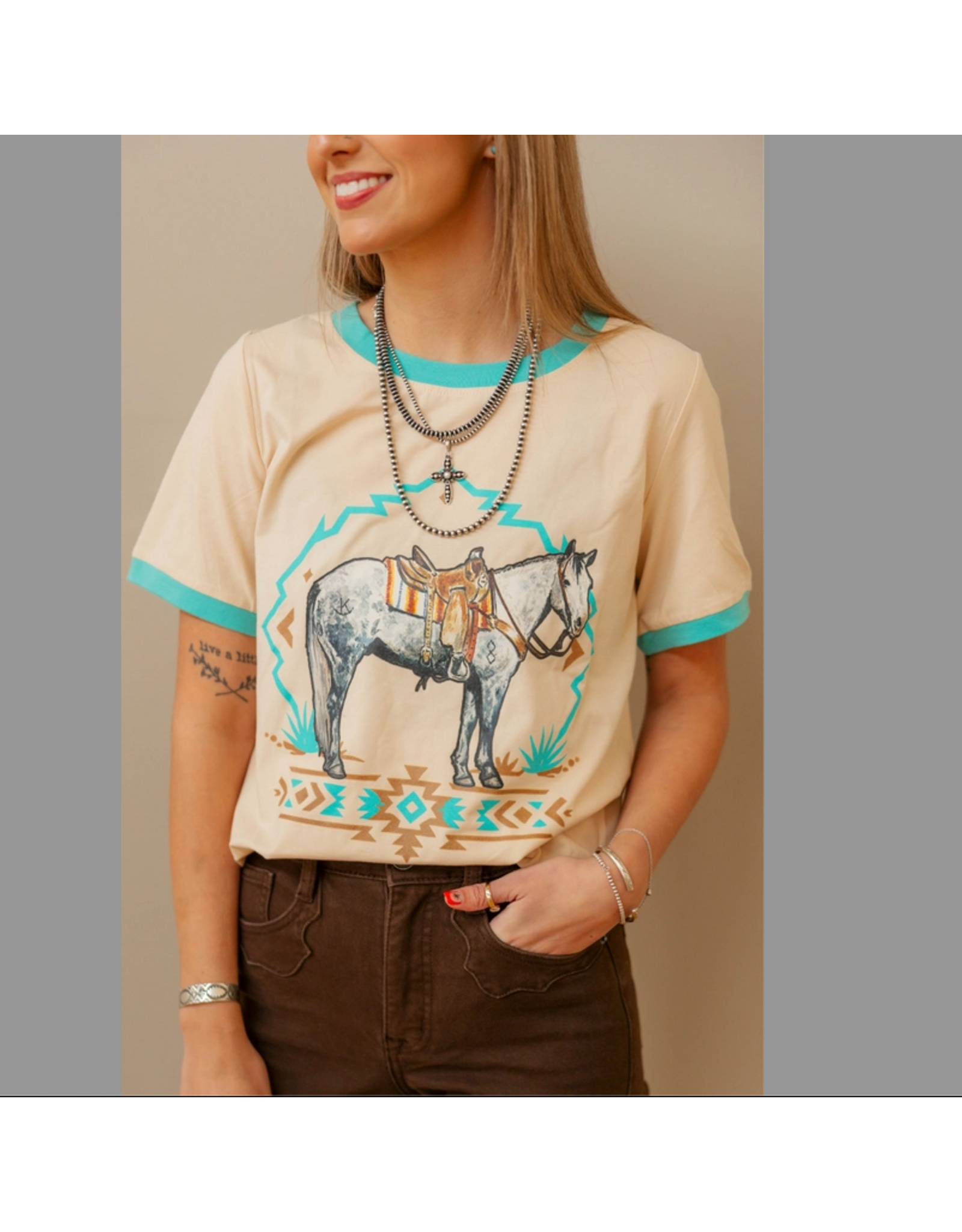 TSHIRT WMS TURQUOISE TRAIL RINGER TEE
