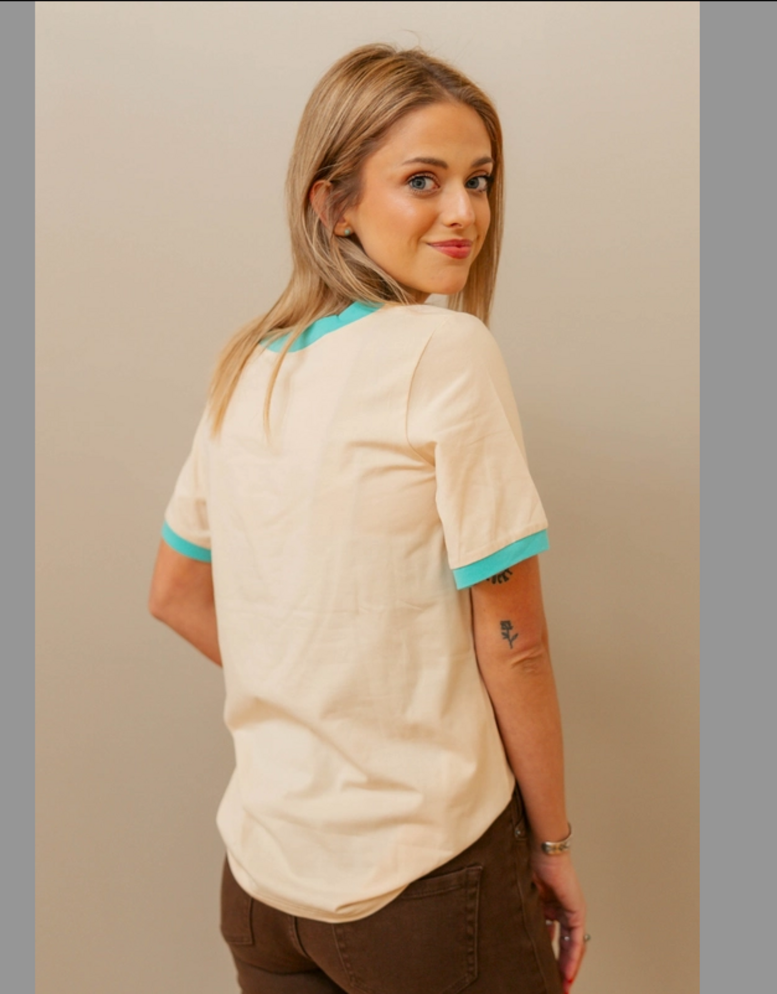 TSHIRT WMS TURQUOISE TRAIL RINGER TEE