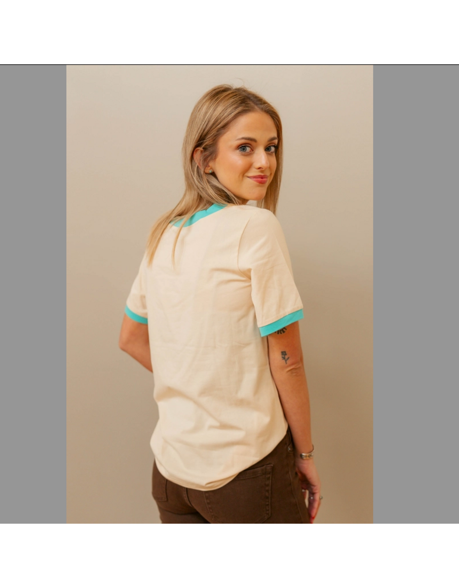 TSHIRT WMS TURQUOISE TRAIL RINGER TEE