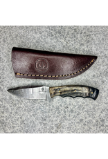 CIRCLE SH KNIFE FIXED BLADE, HORN HANDLE, & DAMASCUS BLADE 7"