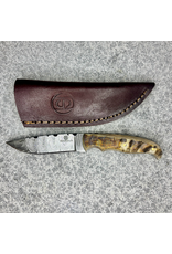 CIRCLE SH KINFE FIXED DAMASCUS BLADE RAM HORN HANDLE 7.5"