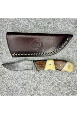 CIRCLE SH KNIFE ANGLED BONE & WOOD HANDLE DAMASCUS BLADE 6.5"