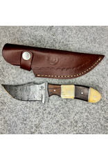 CIRCLE SH DAMASCUS KNIFE, WOOD & BONE GRIP 8 1/2"