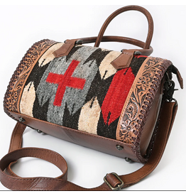 AMERICAN DARLING LEATHER TOTE BAG FLORAL TOOLED WITH SADDLE BLANKET