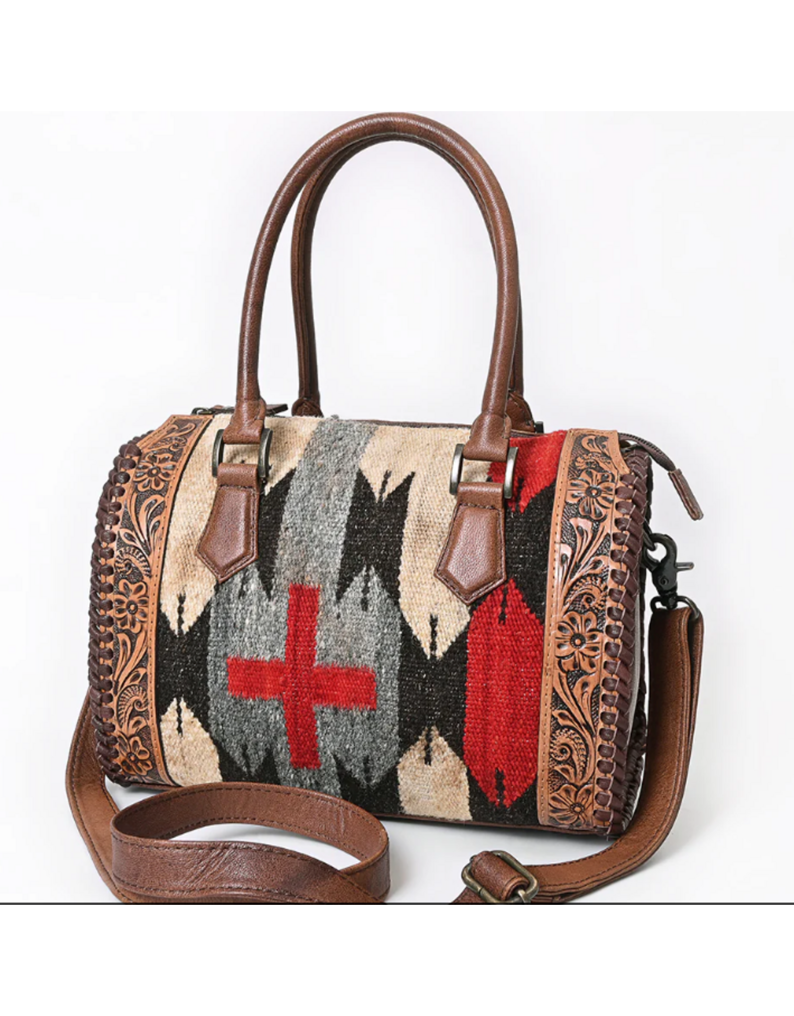 AMERICAN DARLING LEATHER TOTE BAG FLORAL TOOLED WITH SADDLE BLANKET