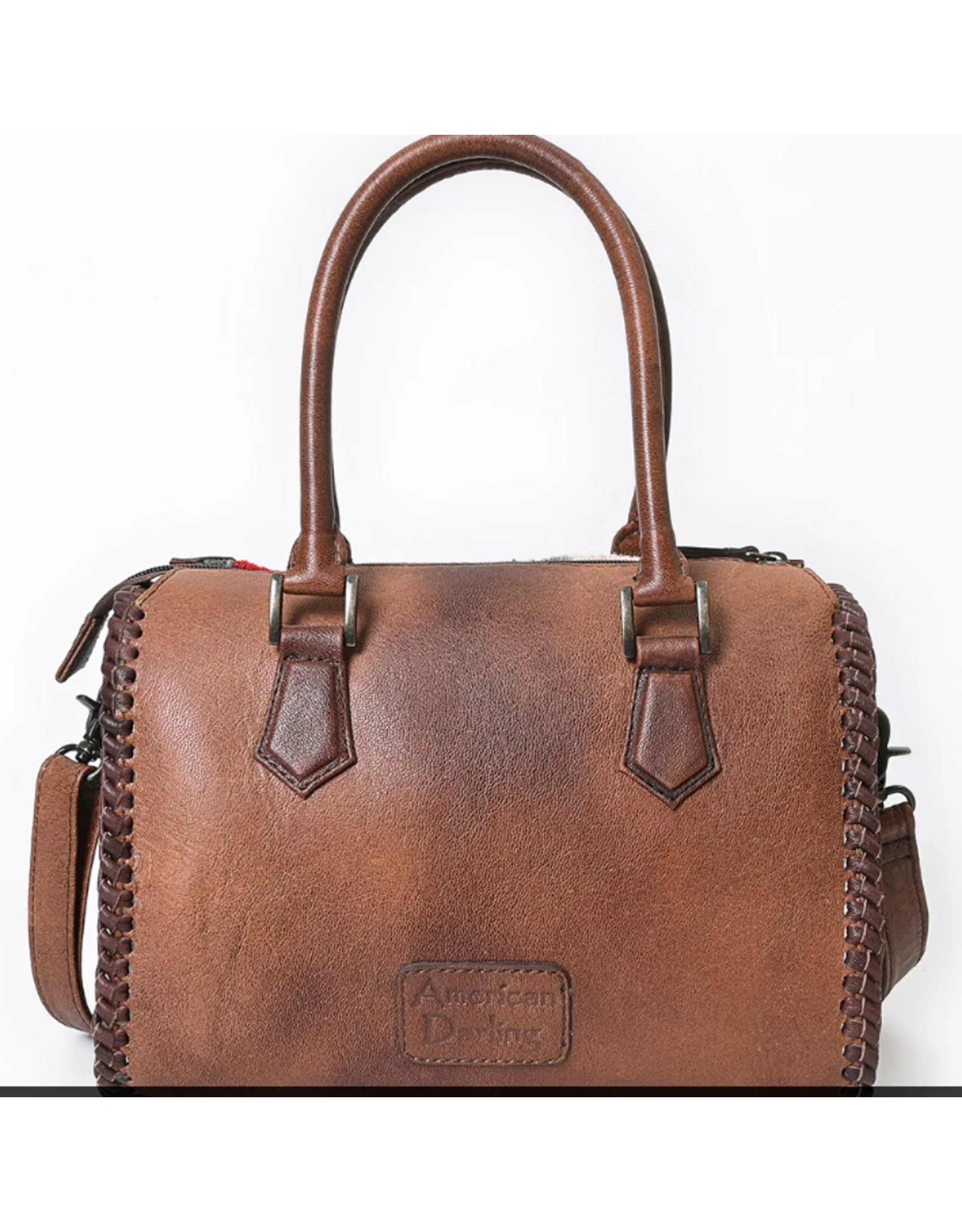 AMERICAN DARLING LEATHER TOTE BAG FLORAL TOOLED WITH SADDLE BLANKET