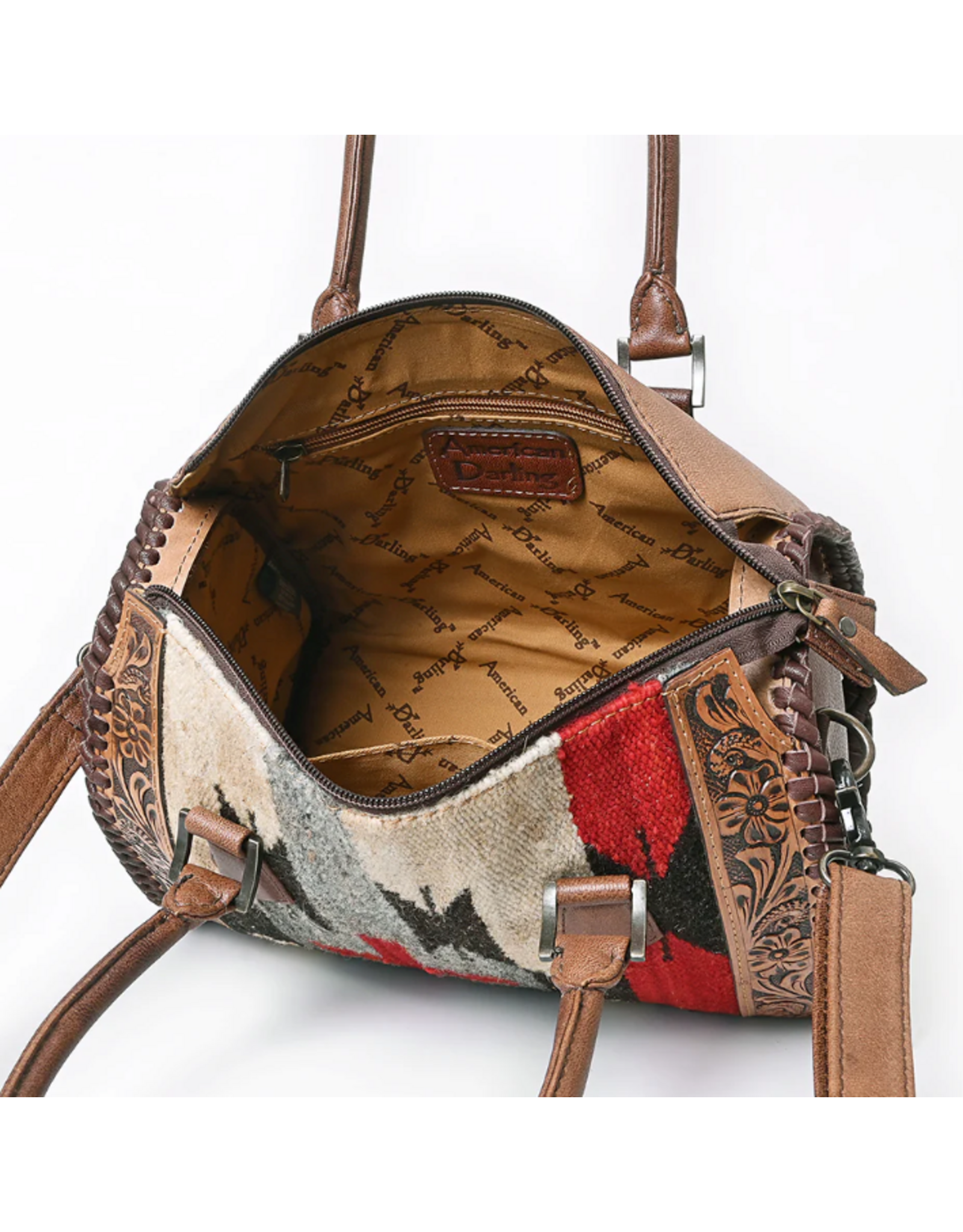 AMERICAN DARLING LEATHER TOTE BAG FLORAL TOOLED WITH SADDLE BLANKET