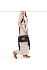 AD PURSE BLACK LEATHER QUILTED WITH LEATHER TOOLED PANEL