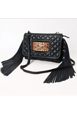 AD PURSE BLACK LEATHER QUILTED WITH LEATHER TOOLED PANEL