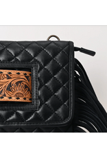 AD PURSE BLACK LEATHER QUILTED WITH LEATHER TOOLED PANEL