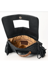 AD PURSE BLACK LEATHER QUILTED WITH LEATHER TOOLED PANEL