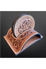 TOOLED LEATHER COASTERS WITH STAND