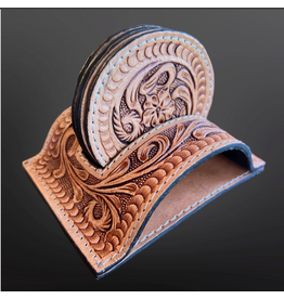 TOOLED LEATHER COASTERS WITH STAND