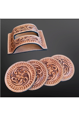 TOOLED LEATHER COASTERS WITH STAND