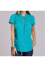 ROPER SHIRT WMS BLOUSE S/S BLUE JERSEY SLUB TIE