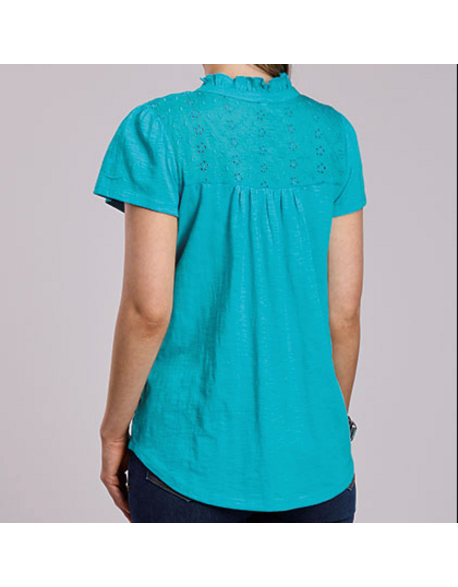 ROPER SHIRT WMS BLOUSE S/S BLUE JERSEY SLUB TIE