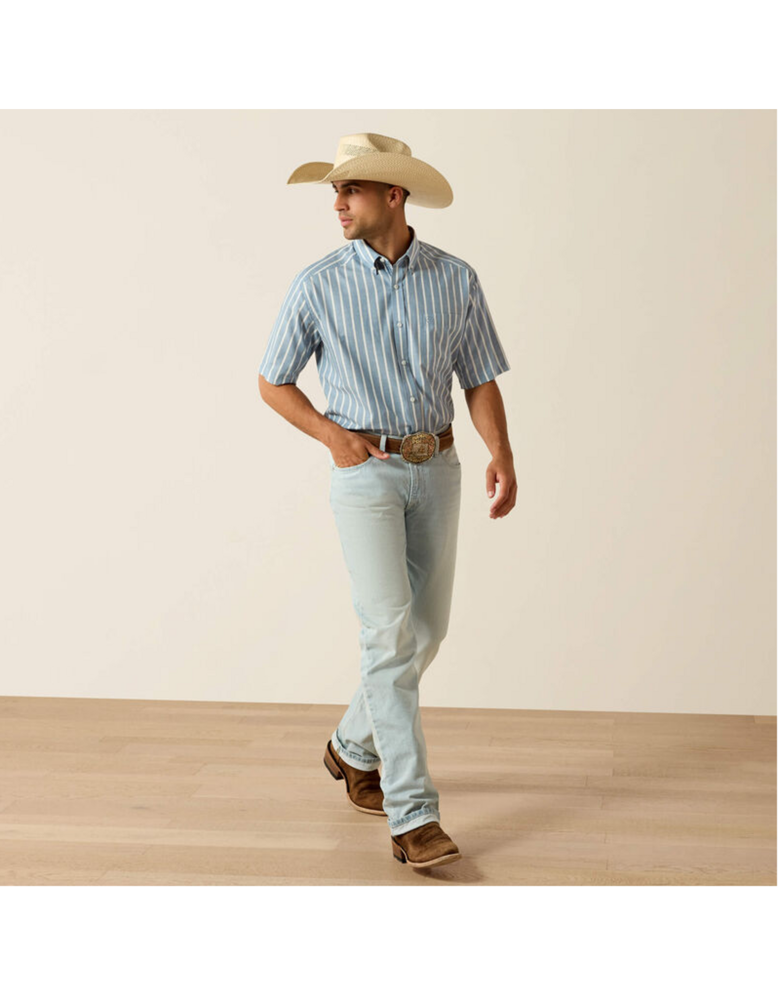 SHIRT MNS ARIAT SS BLUE SHADOW STRIPE