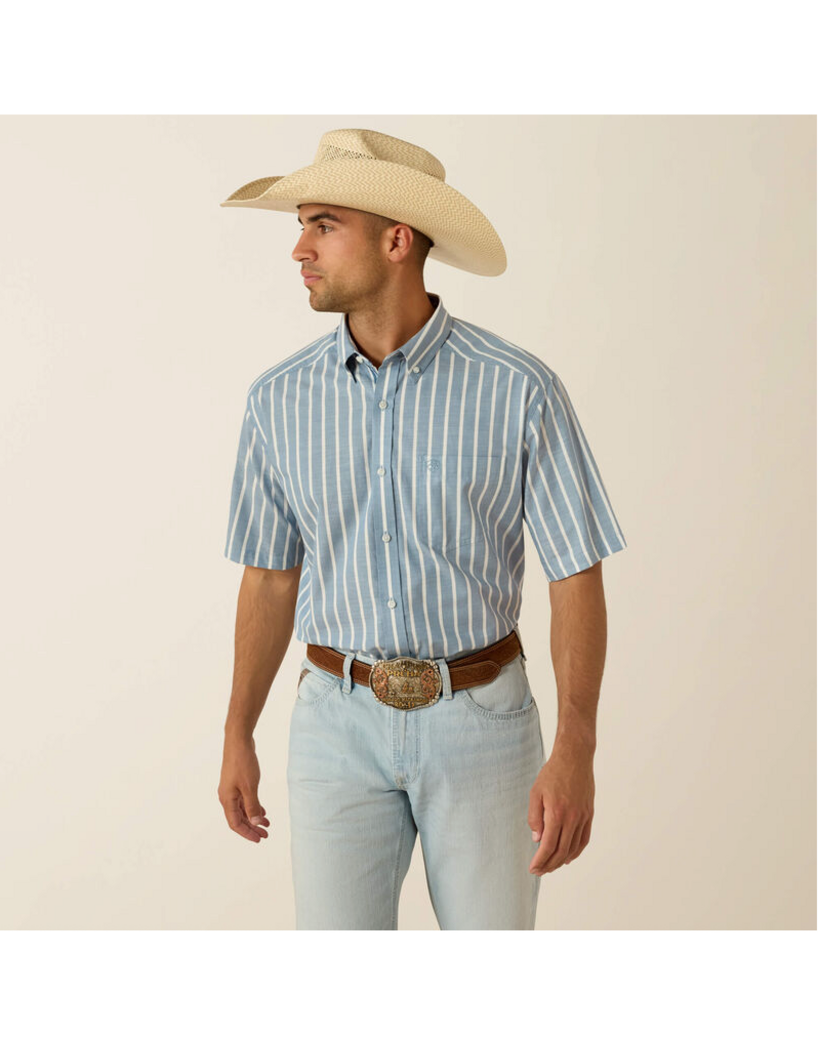 SHIRT MNS ARIAT SS BLUE SHADOW STRIPE