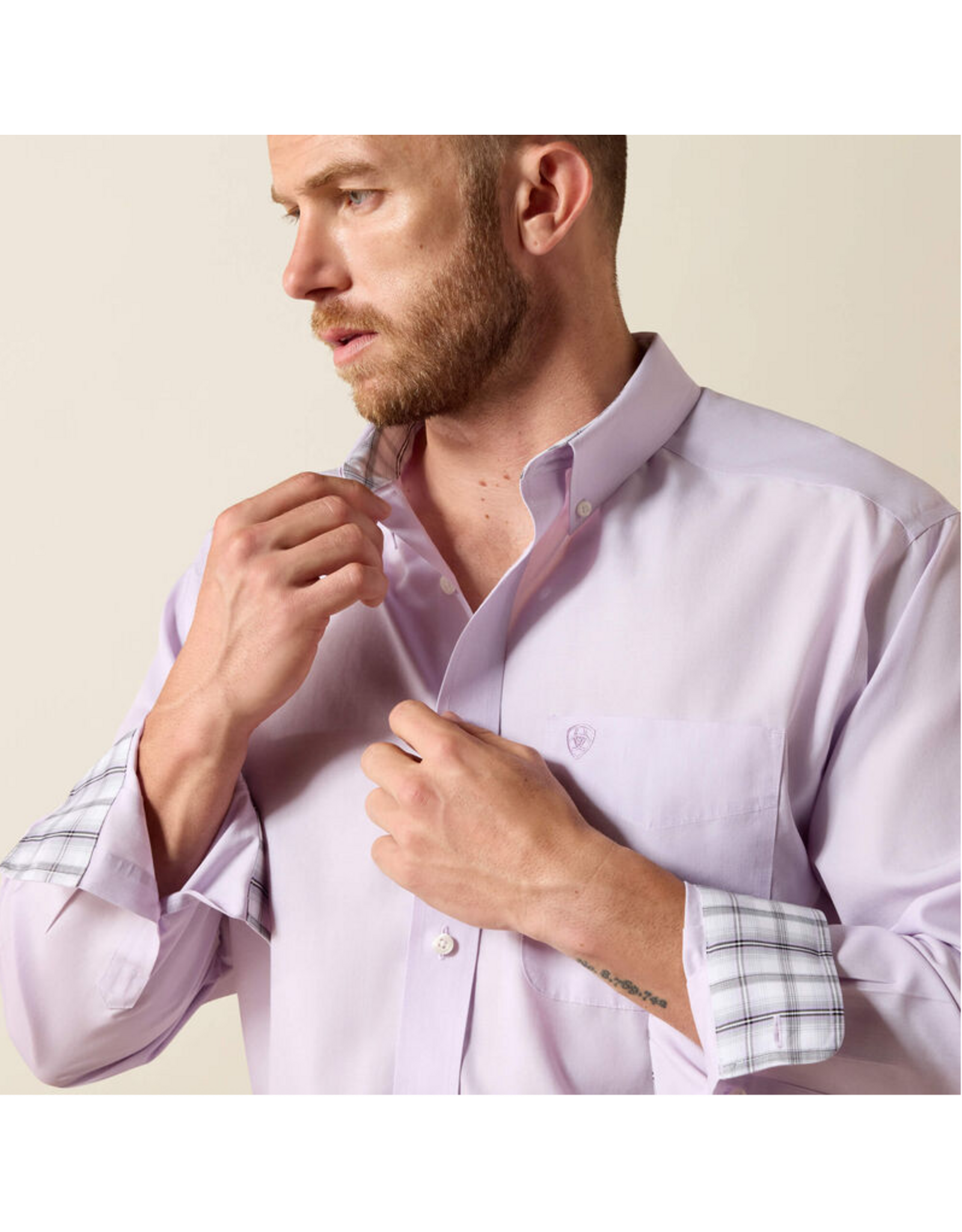 SHIRT MNS ARIAT LS SOLID PURPLE OXFORD