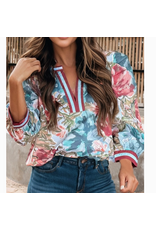 SHIRT WOMENS FLORAL WITH CONTRAST TRIM