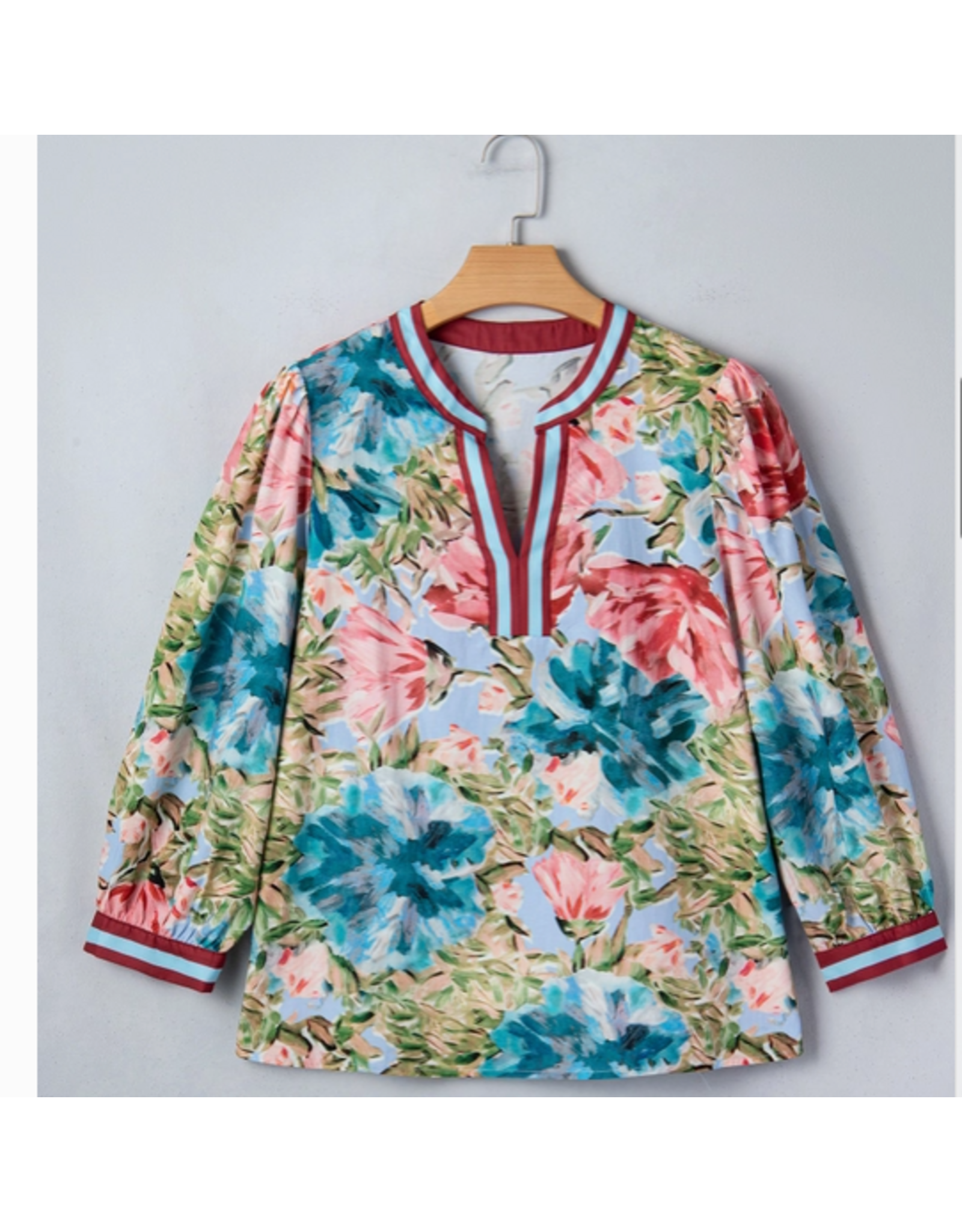 SHIRT WOMENS FLORAL WITH CONTRAST TRIM