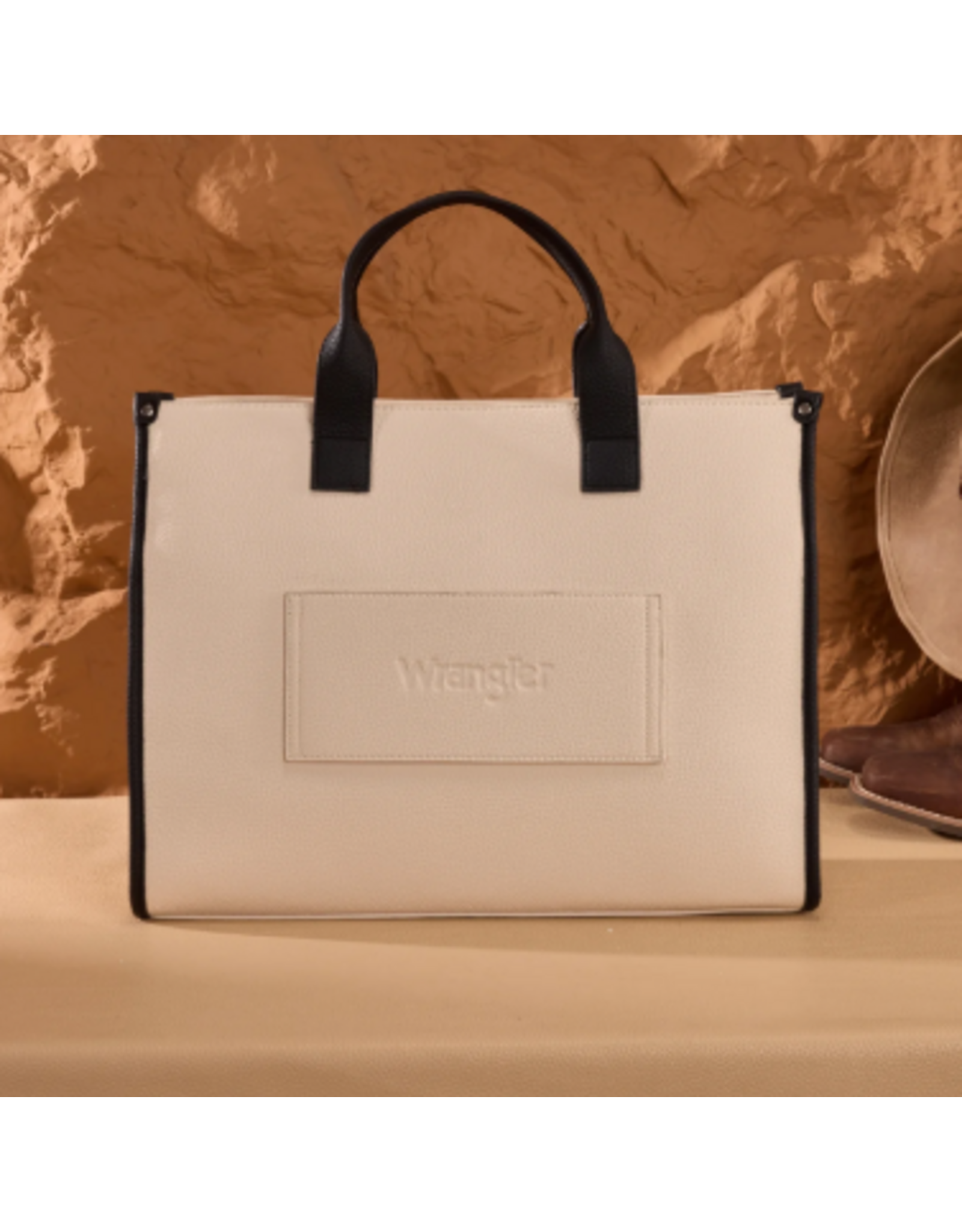 PURSE LARGE CROSSBODY WRANGLER CARRY ALL  W/ POUCH BLACK & BEIGE