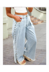 1 THE WOMEN JEANS WMS WIDE LEG STUDDED SIDES SPLIT LEG