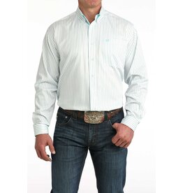 SHIRT MNS CINCH BU WHITE WITH BLUE STRIPES