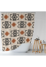 BOHO WESTERN SHOWER CURTAIN ORANGE BLACK WHITE AZTEC
