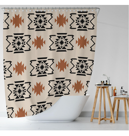 BOHO WESTERN SHOWER CURTAIN ORANGE BLACK WHITE AZTEC