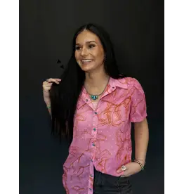SHIRT WMS PINK SHEER WITH ORANGE DRAWING