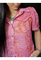 SHIRT WMS PINK SHEER WITH ORANGE DRAWING