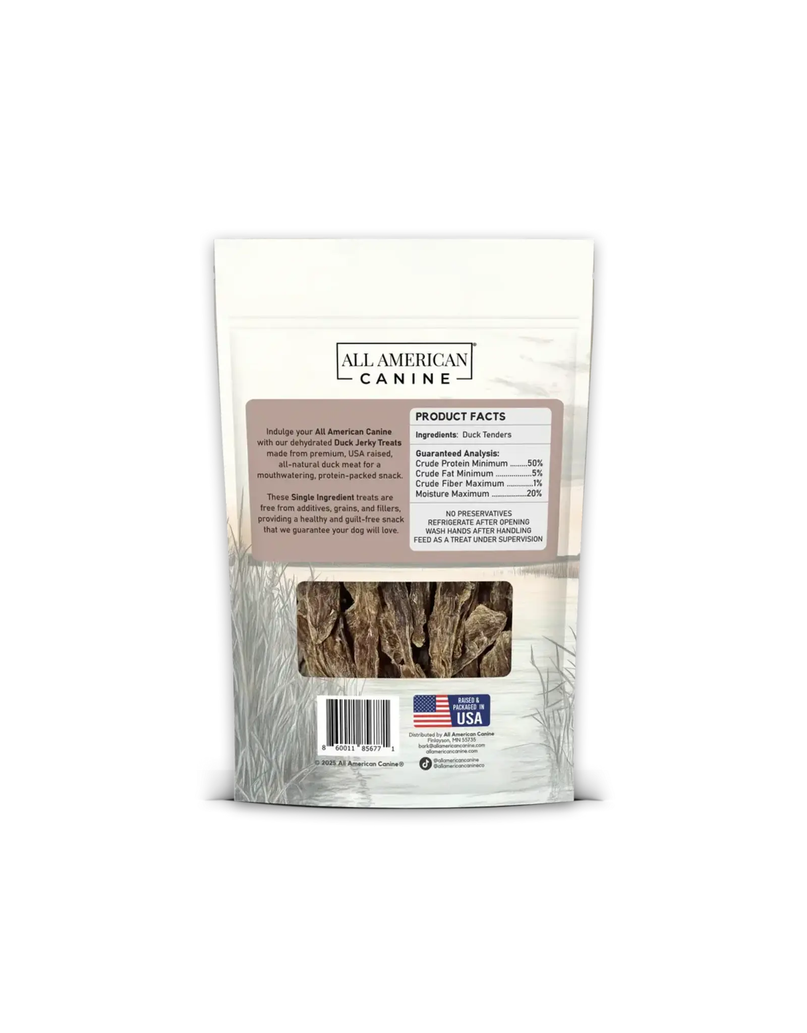 DOG TREATS DUCK JERKY ALL AMERICAN CANINE 8 OZ