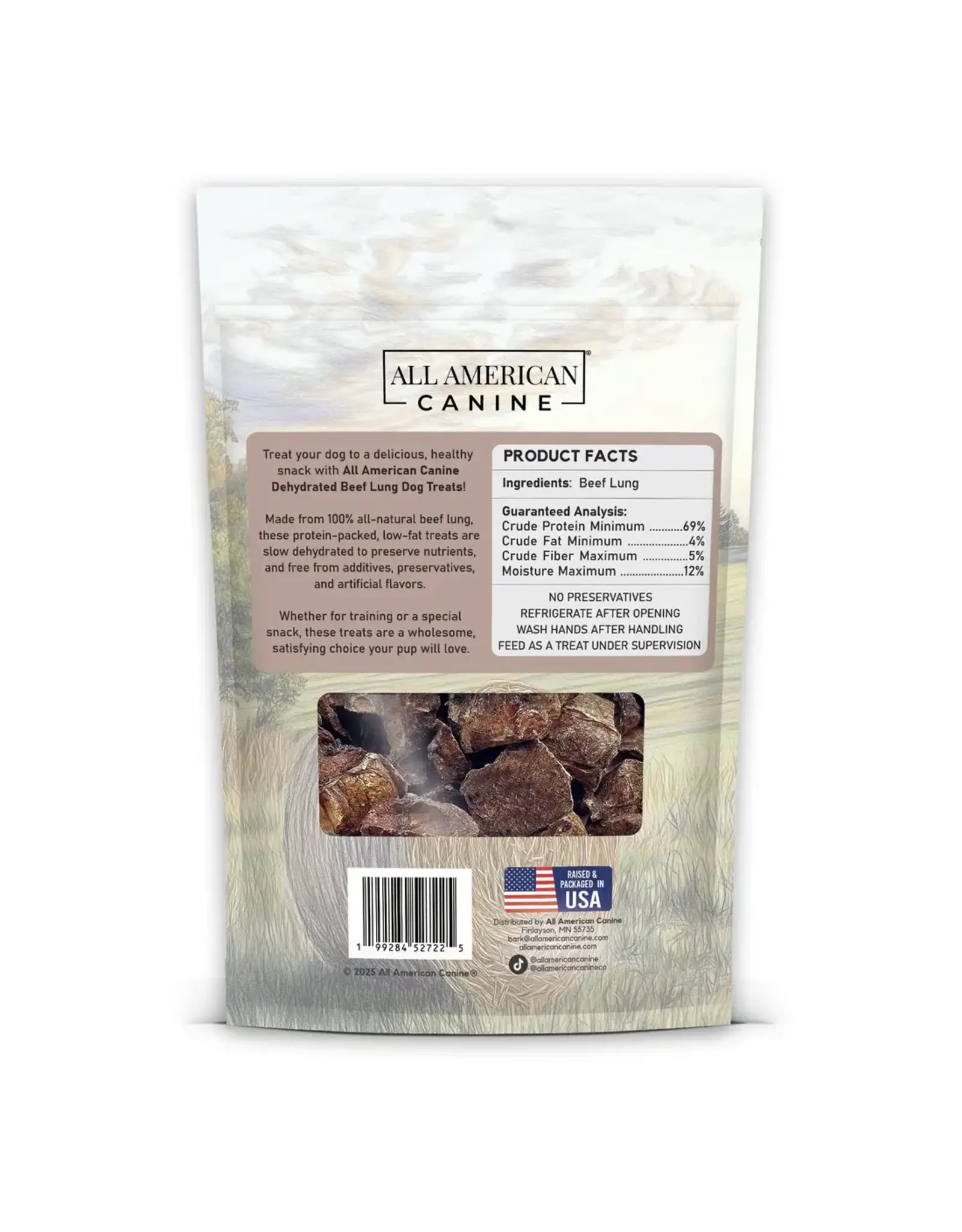 DOG TREAT BEEF LUNG ALL AMERICAN CANINE 4 OZ