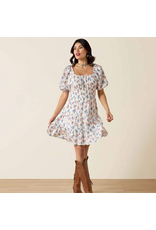 DRESS WMS ARIAT WHITE WITH RED BLUE FLOWERS