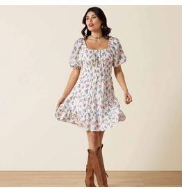 DRESS WMS ARIAT WHITE WITH RED BLUE FLOWERS