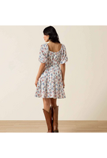 DRESS WMS ARIAT WHITE WITH RED BLUE FLOWERS