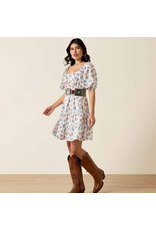 DRESS WMS ARIAT WHITE WITH RED BLUE FLOWERS