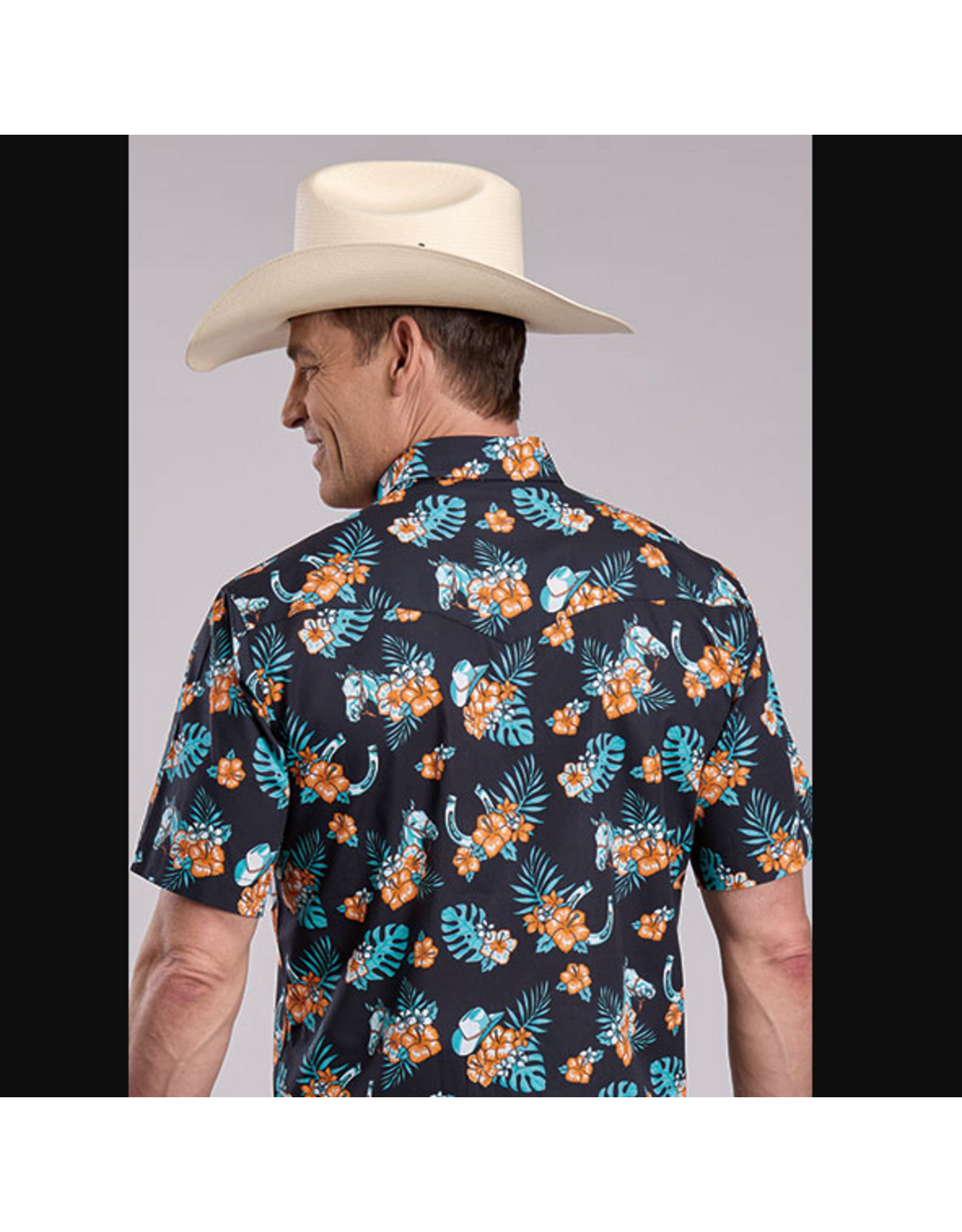 SHIRT MNS ROPER SS HAWAIIAN PRINT BLACK