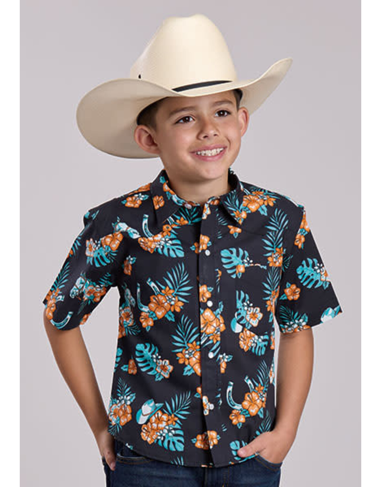 SHIRT BOYS ROPER BLACK HAWAIIAN