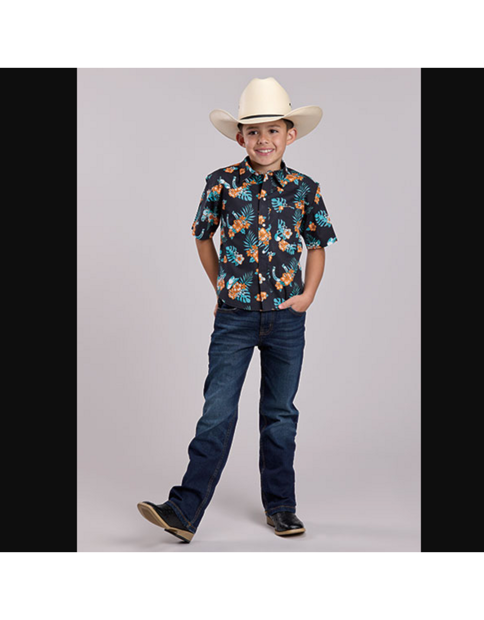 SHIRT BOYS ROPER BLACK HAWAIIAN