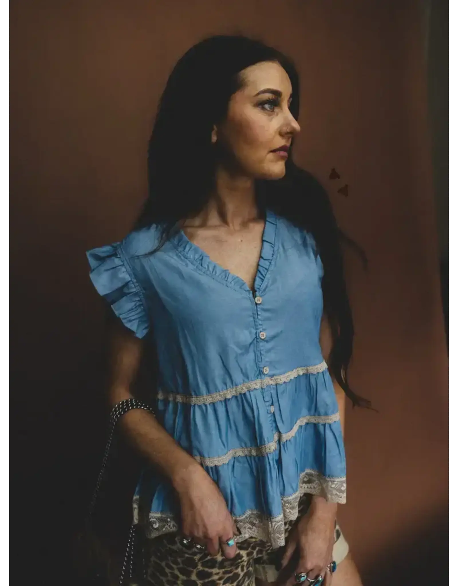 SHIRT WMS DENIM AND LACE "LLANO LACE"