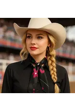 TWILLY SKINNY NECK TIE BLACK WITH PINK,ORANGE, PURPLE FLOWERS