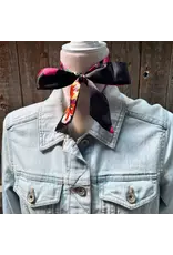 TWILLY SKINNY NECK TIE BLACK WITH PINK,ORANGE, PURPLE FLOWERS