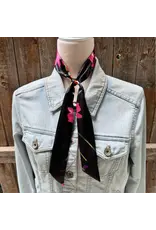 TWILLY SKINNY NECK TIE BLACK WITH PINK,ORANGE, PURPLE FLOWERS