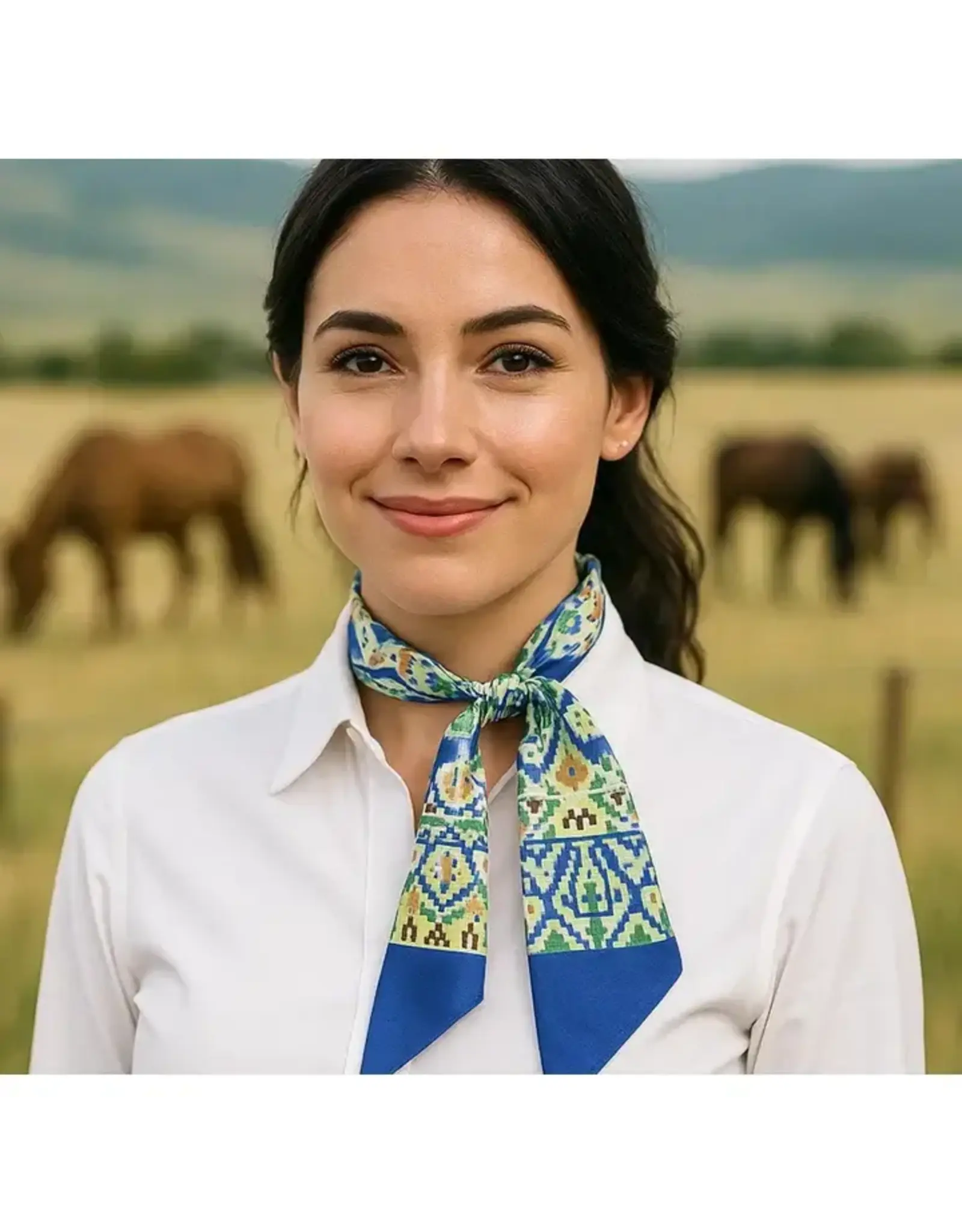 TWILLY BLUE AND GREEN GEOMETRIC PRINT NECK TIE