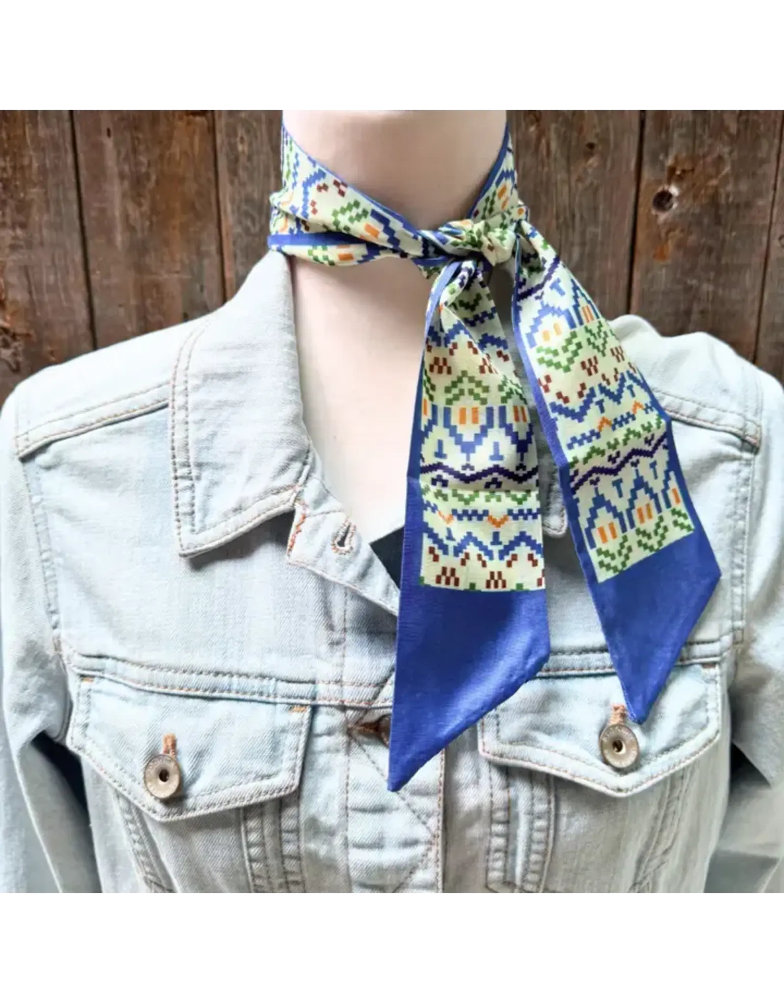TWILLY BLUE AND GREEN GEOMETRIC PRINT NECK TIE