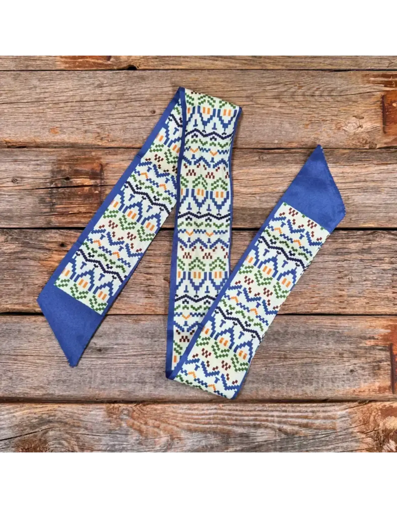 TWILLY BLUE AND GREEN GEOMETRIC PRINT NECK TIE