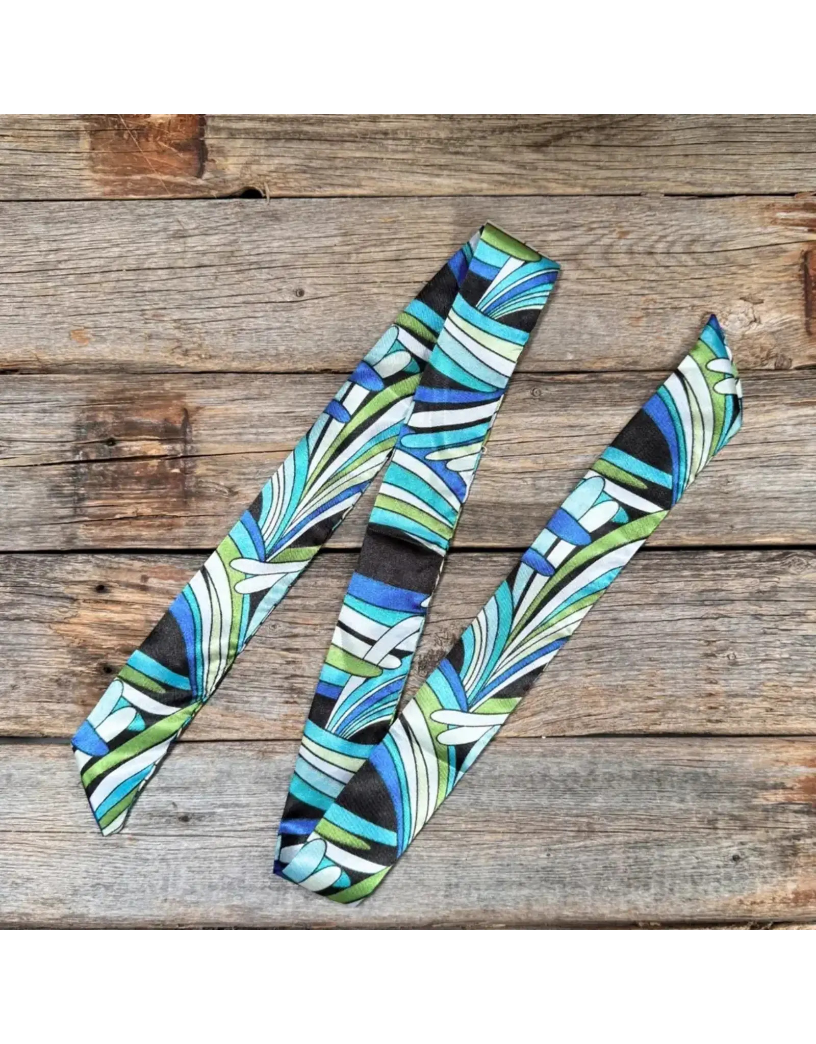 TWILLY BLUE AND GREEN STRIPE SKINNY NECK SCARF