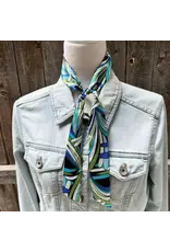 TWILLY BLUE AND GREEN STRIPE SKINNY NECK SCARF